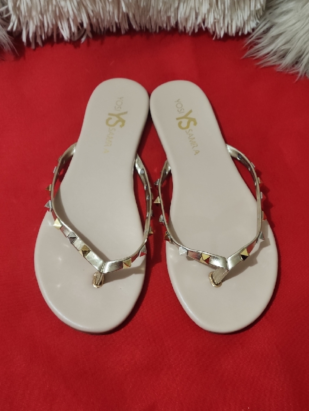 Yosi Samra Rivington Flip Flop  Blush Nude Flip Flop Sandals with Gold Studs